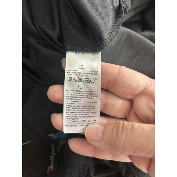 Old Navy Floral Boho Peasant Midi Dress Womens Size Medium Black Hippie - Picture 5 of 8